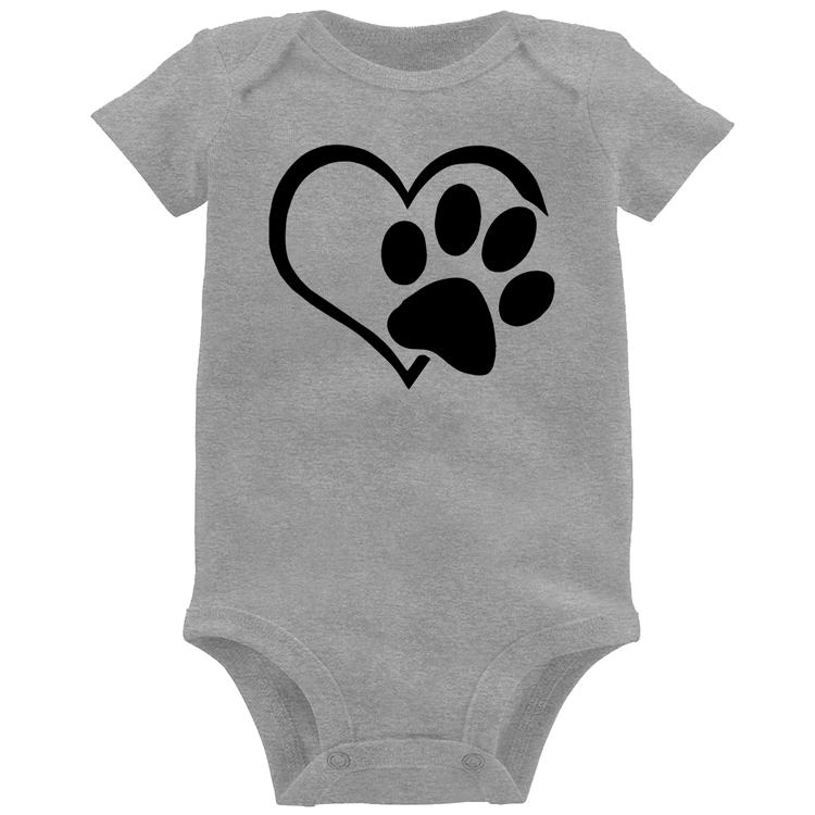 Body Bebê Coração Patinha - Cinza