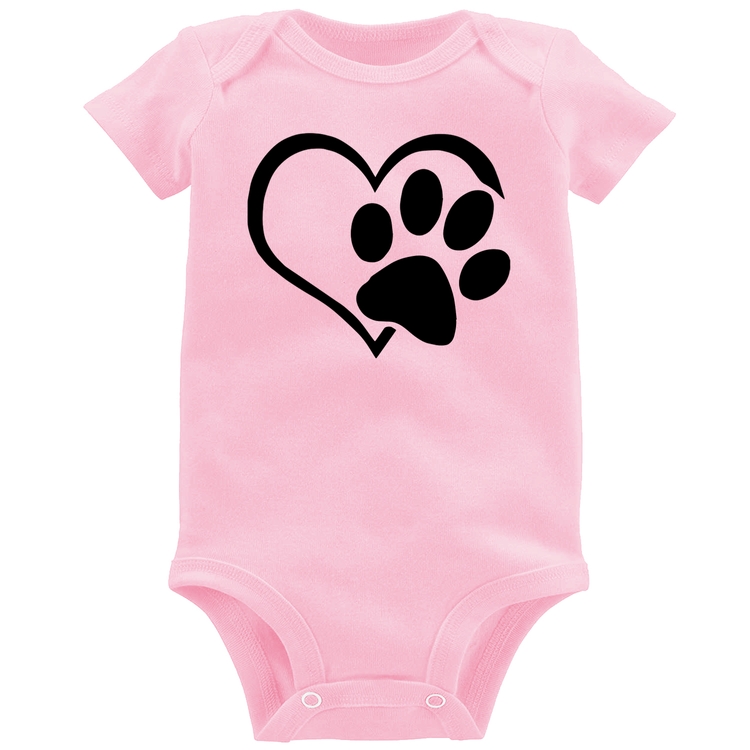 Body Bebê Coração Patinha - Rosa Bebê