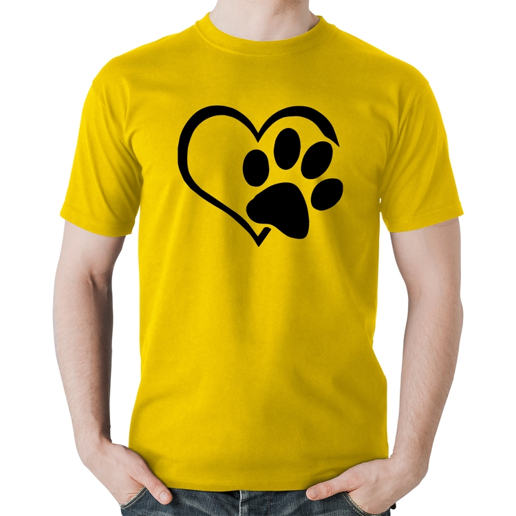 Camiseta Algodão Coração Patinha - Amarela