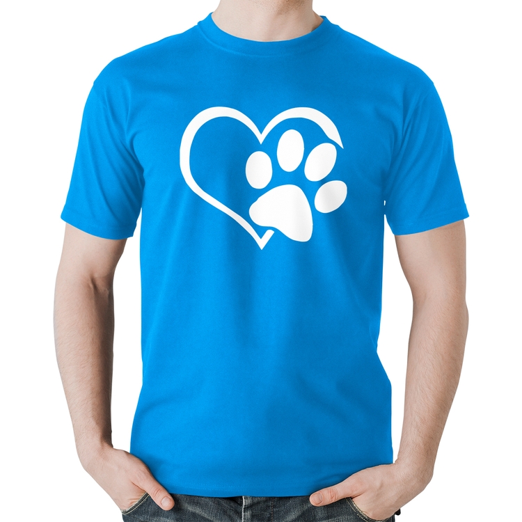 Camiseta Algodão Coração Patinha - Azul