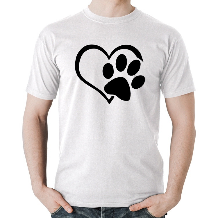 Camiseta Algodão Coração Patinha - Branca