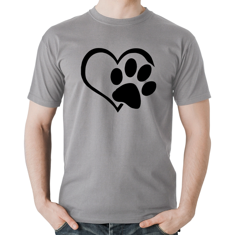 Camiseta Algodão Coração Patinha - Cinza