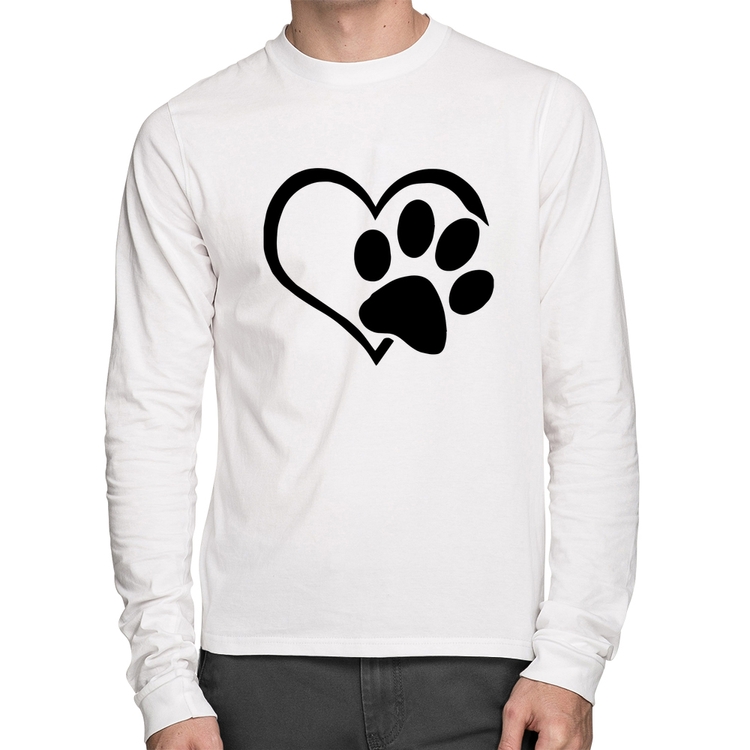 Camiseta Algodão Coração Patinha Manga Longa - Branca