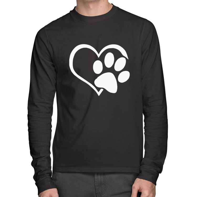 Camiseta Algodão Coração Patinha Manga Longa