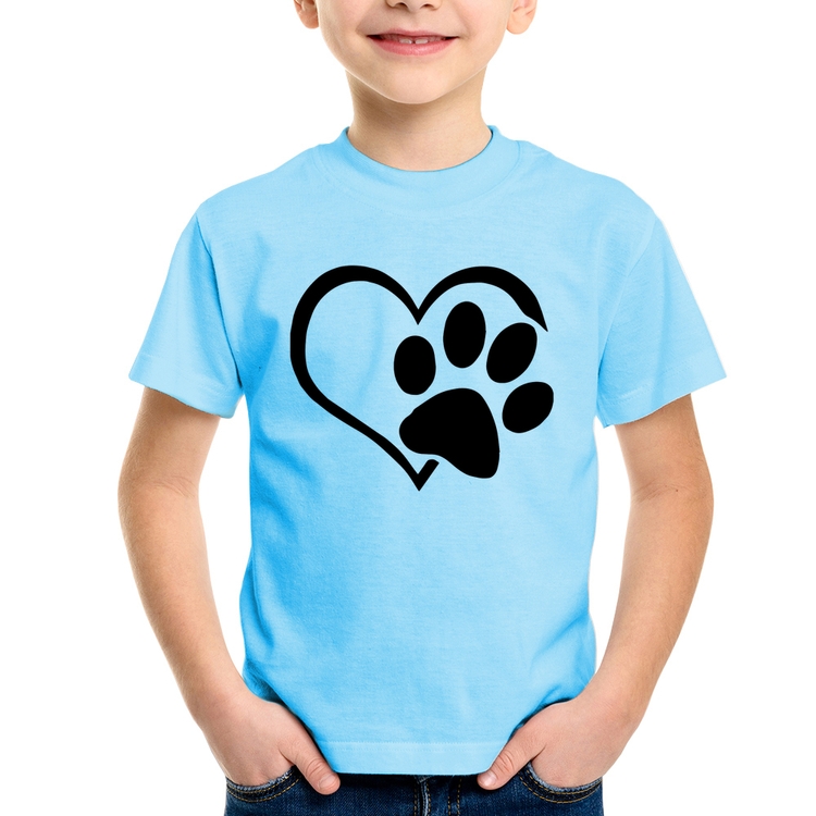 Camiseta Infantil Coração Patinha - Azul Bebê
