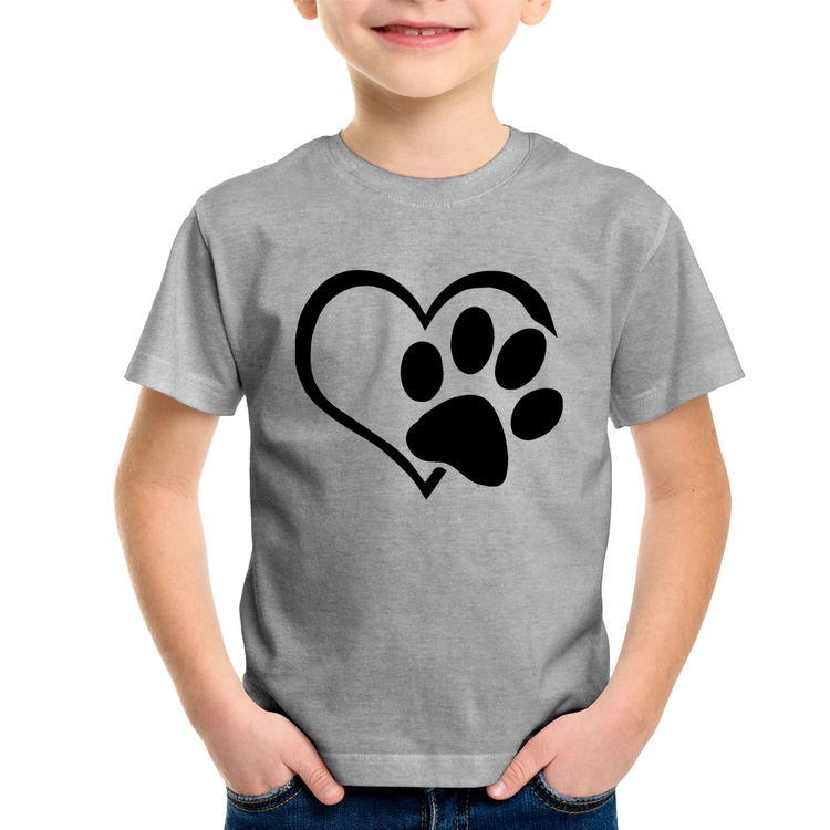 Camiseta Infantil Coração Patinha - Cinza
