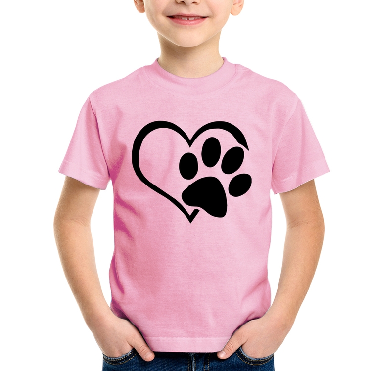 Camiseta Infantil Coração Patinha - Rosa Bebê
