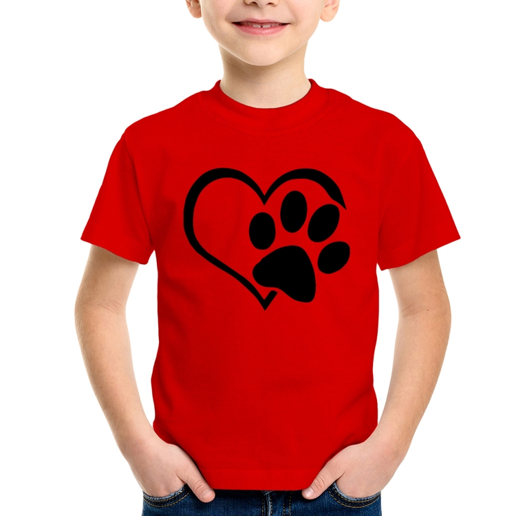 Camiseta Infantil Coração Patinha - Vermelha