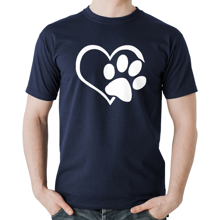 Camiseta Algodão Coração Patinha - Marinho