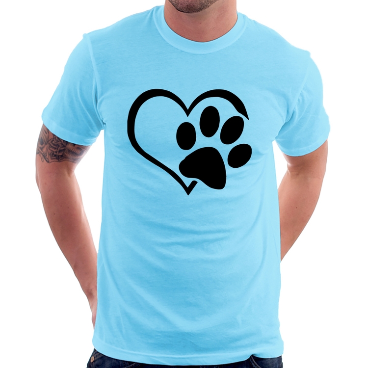 Camiseta Coração Patinha - Azul Bebê