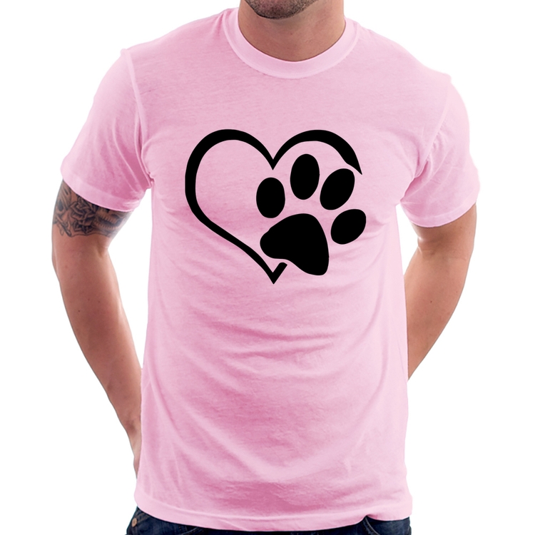 Camiseta Coração Patinha - Rosa Bebê
