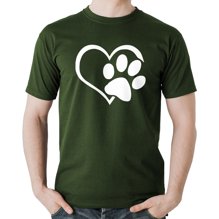 Camiseta Algodão Coração Patinha - Musgo