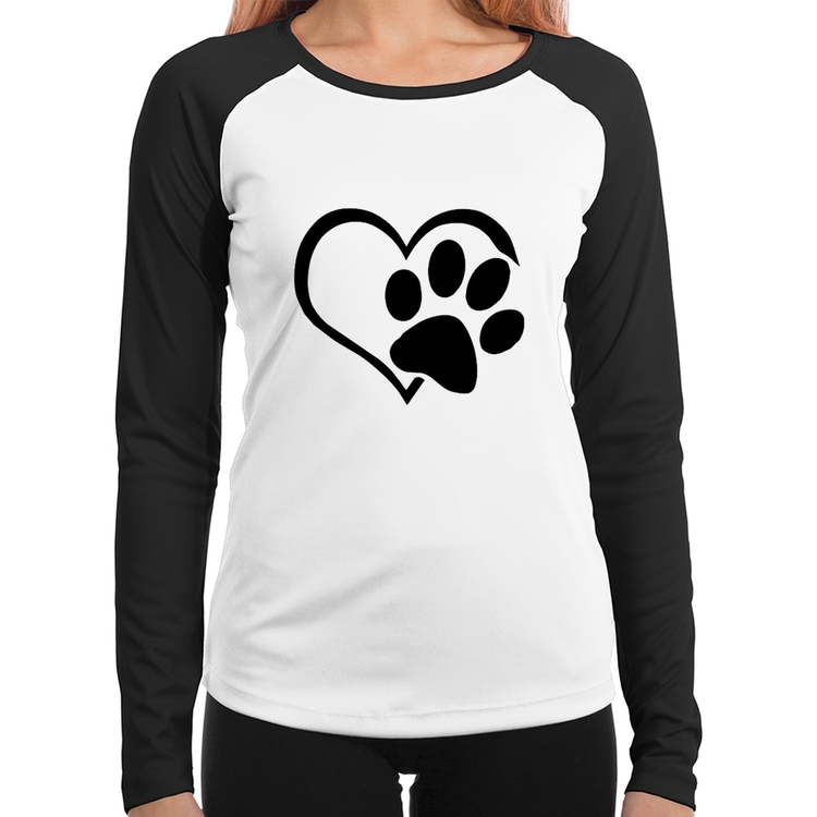 Baby Look Raglan Coração Patinha Manga Longa