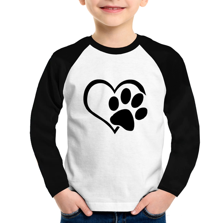 Camiseta Raglan Infantil Coração Patinha Manga Longa