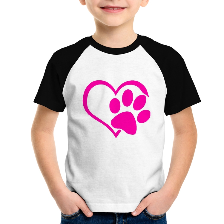 Camiseta Raglan Infantil Coração Patinha Rosa