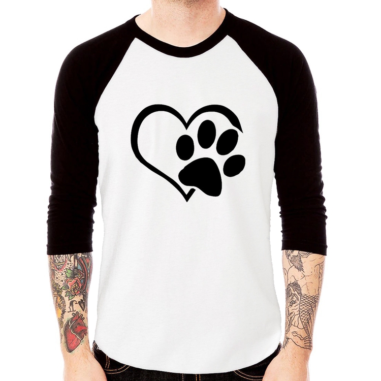 Camiseta Raglan Coração Patinha Manga 3/4