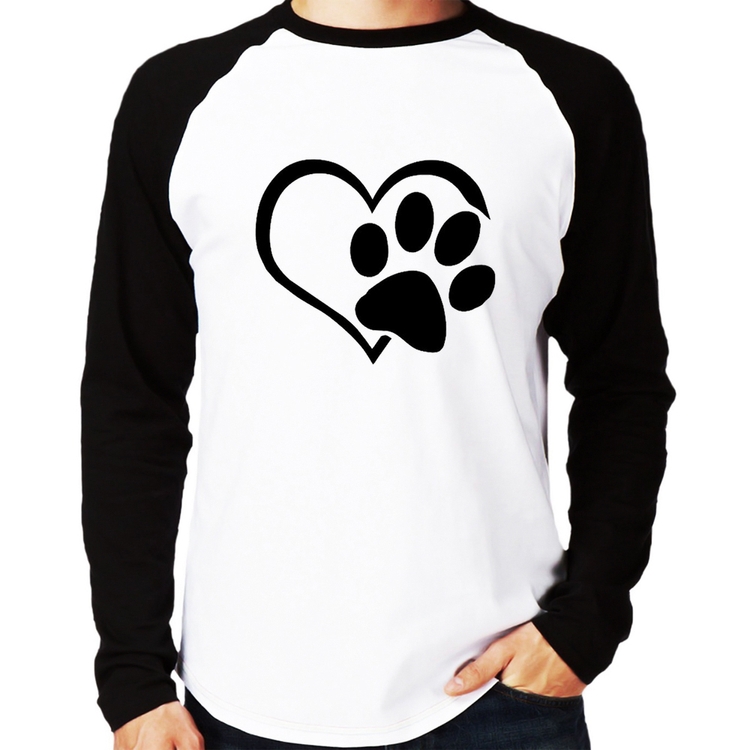 Camiseta Raglan Coração Patinha Manga Longa