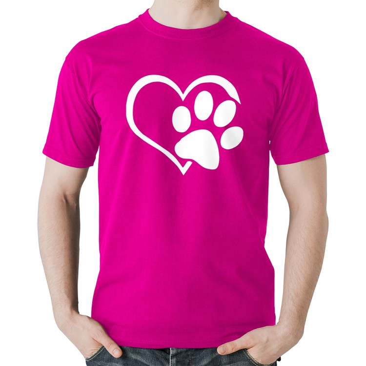 Camiseta Algodão Coração Patinha - Rosa