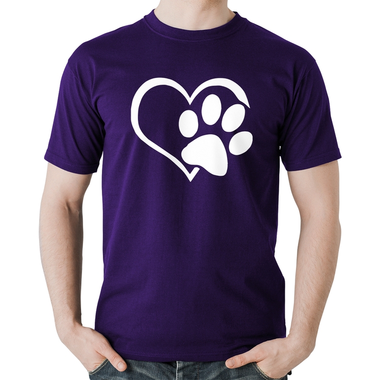 Camiseta Algodão Coração Patinha - Roxa