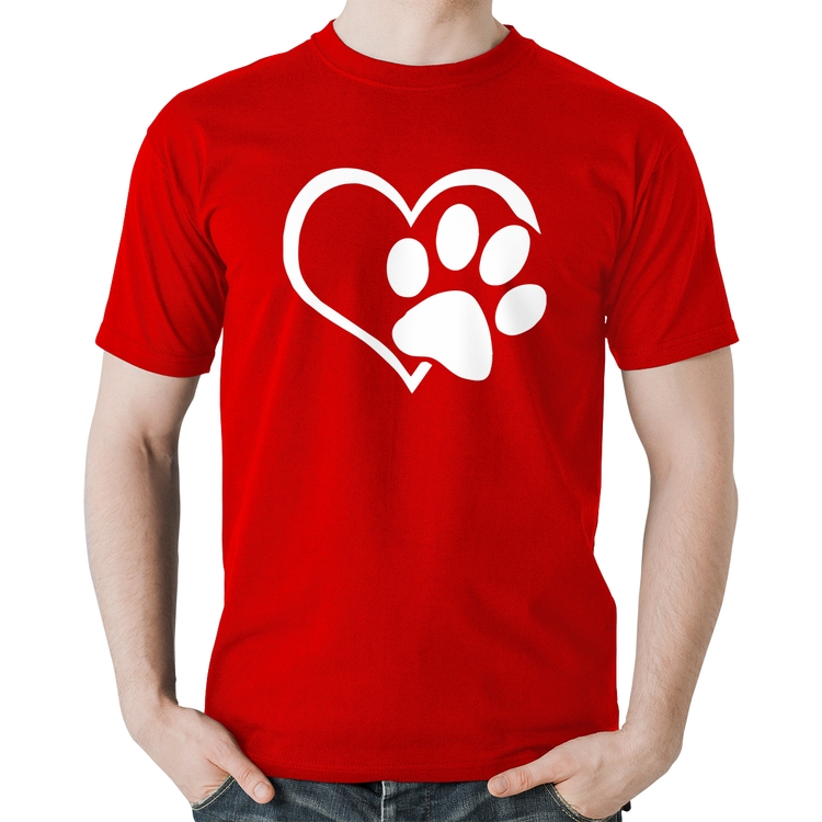 Camiseta Algodão Coração Patinha - Vermelha