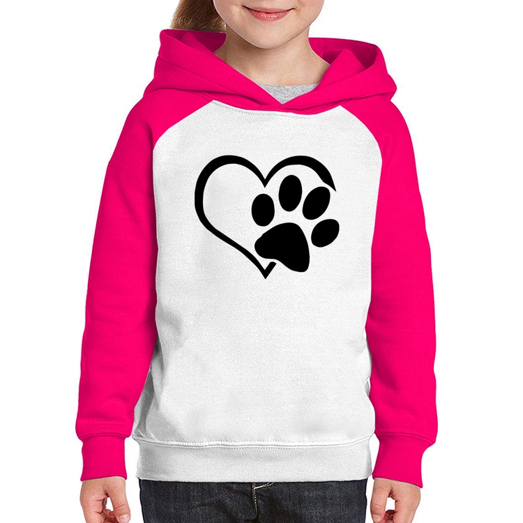 Moletom Infantil Coração Patinha - Branco/Rosa