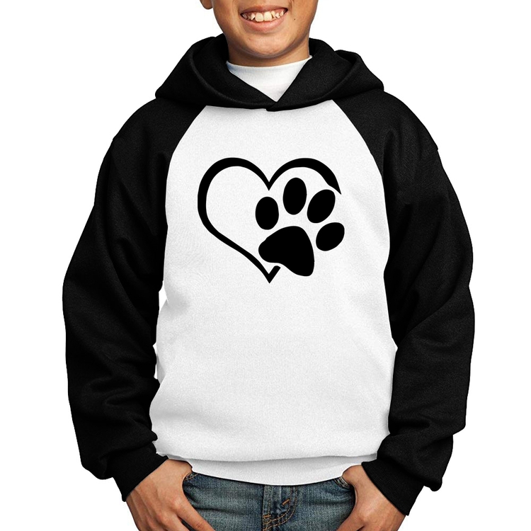 Moletom Infantil Coração Patinha - Branco/Preto