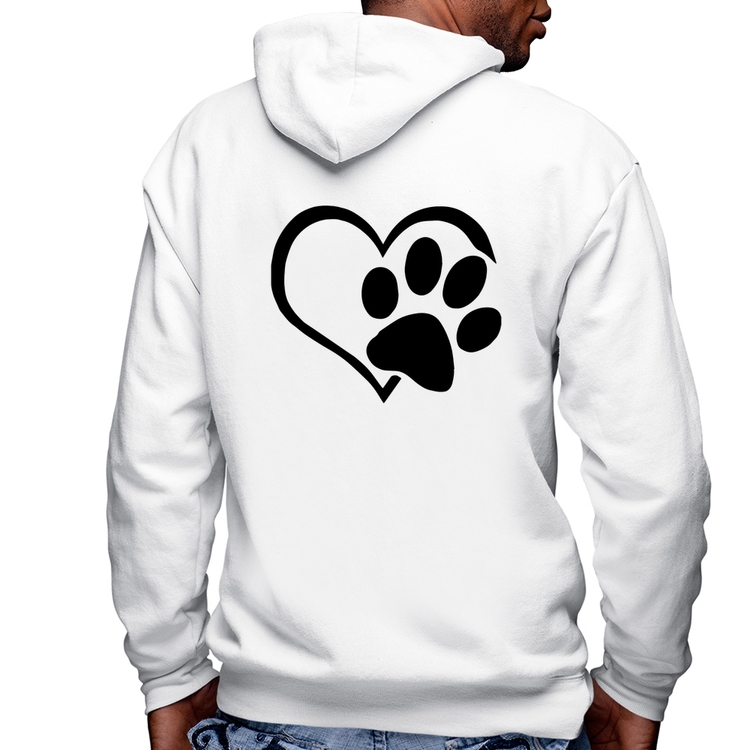 Blusa Moletom Coração Patinha Masculina com Capuz e Zíper - Branca