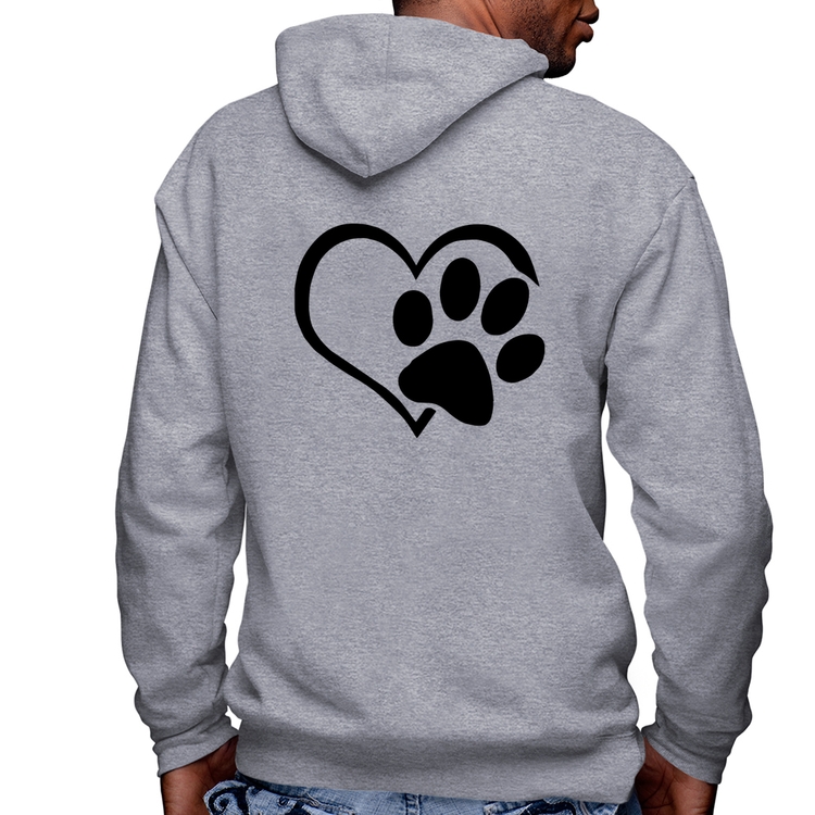 Blusa Moletom Coração Patinha Masculina com Capuz e Zíper - Mescla