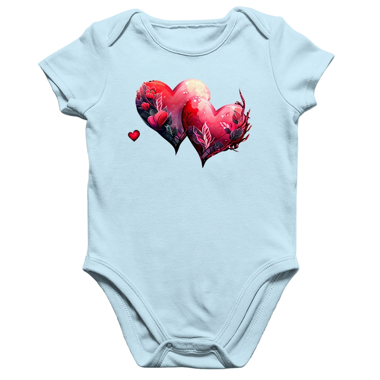 Body Bebê Algodão Corações Flores - Azul Bebê