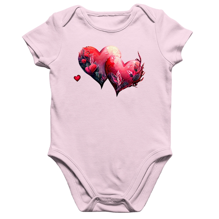 Body Bebê Algodão Corações Flores - Rosa Bebê