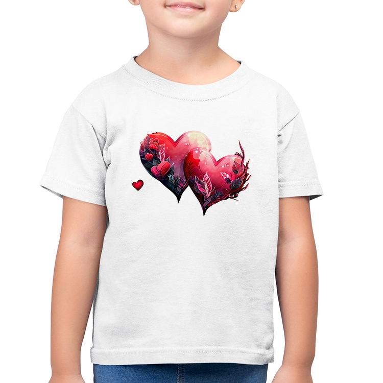 Camiseta Algodão Infantil Corações Flores - Branca