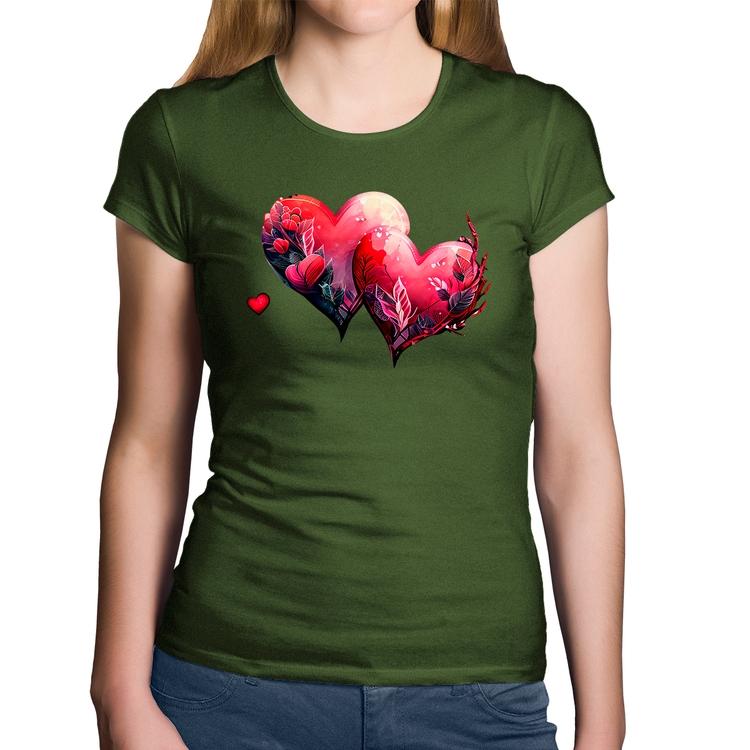 Baby Look Algodão Corações Flores - Musgo