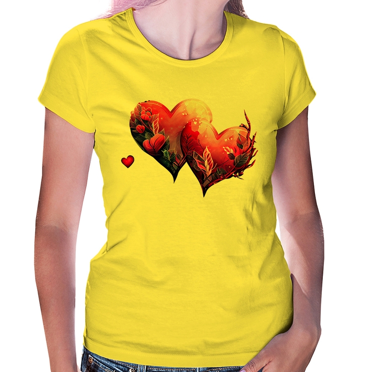 Baby Look Corações Flores - Amarela