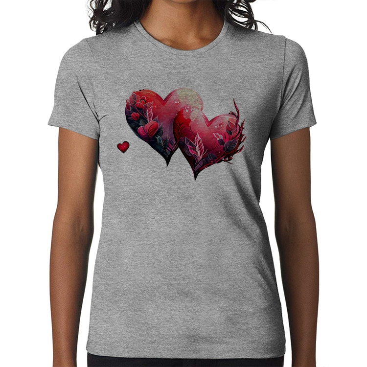 Baby Look Corações Flores - Cinza