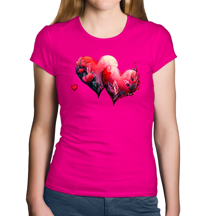 Baby Look Algodão Corações Flores - Rosa