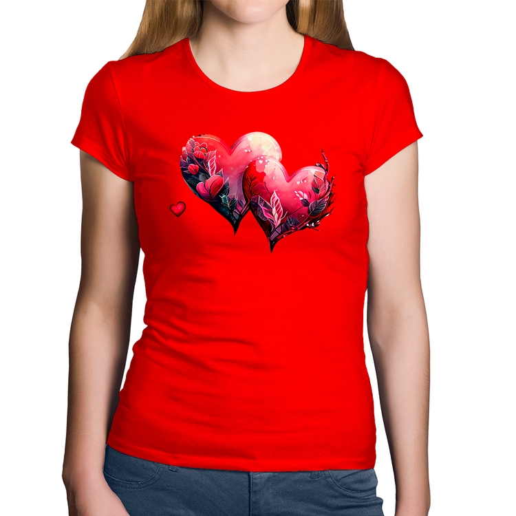 Baby Look Algodão Corações Flores - Vermelha