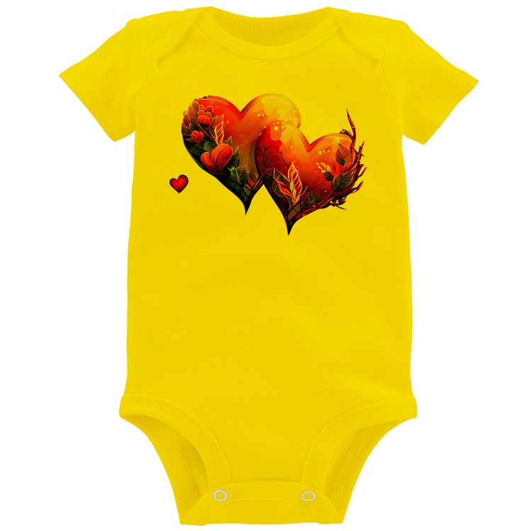 Body Bebê Corações Flores - Amarelo