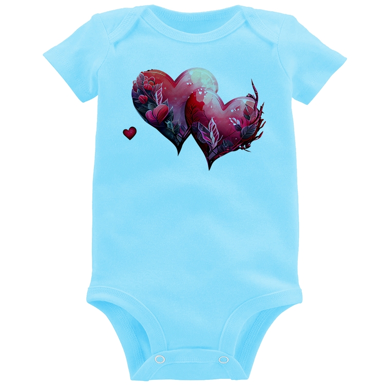Body Bebê Corações Flores - Azul Bebê