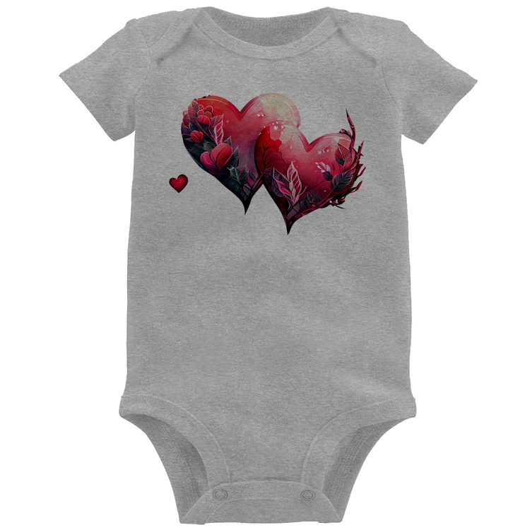 Body Bebê Corações Flores - Cinza