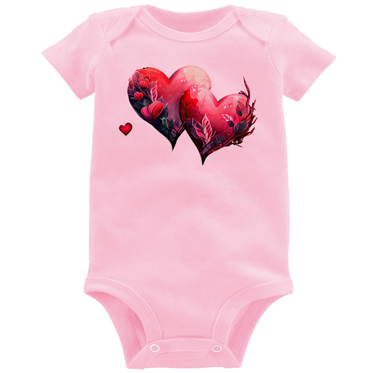 Body Bebê Corações Flores - Rosa Bebê