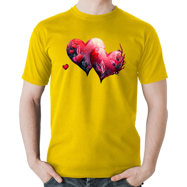 Camiseta Algodão Corações Flores - Amarela
