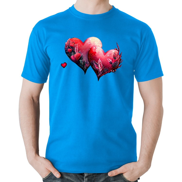 Camiseta Algodão Corações Flores - Azul