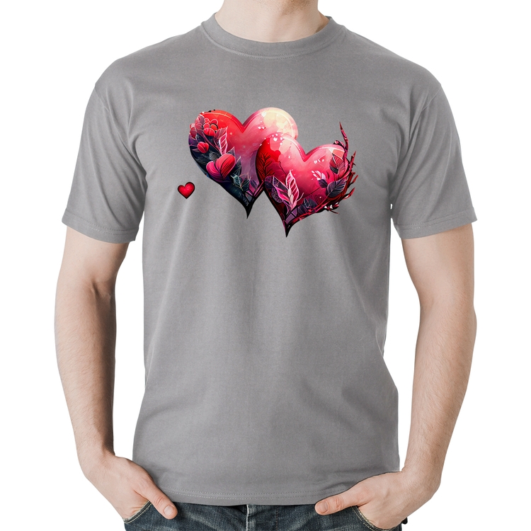 Camiseta Algodão Corações Flores - Cinza