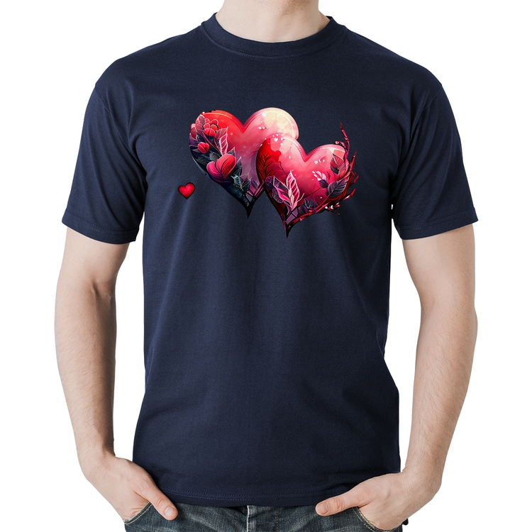 Camiseta Algodão Corações Flores - Marinho