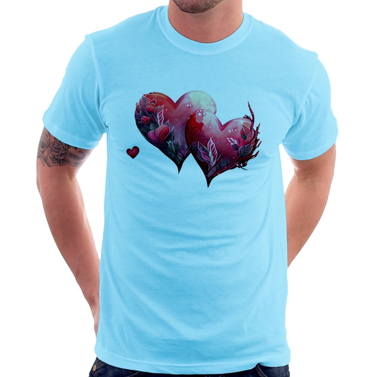Camiseta Corações Flores - Azul Bebê