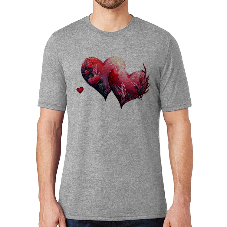 Camiseta Corações Flores - Cinza
