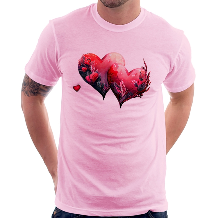 Camiseta Corações Flores - Rosa Bebê