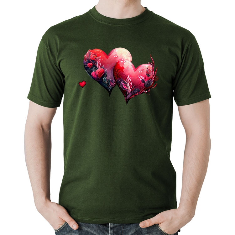 Camiseta Algodão Corações Flores - Musgo