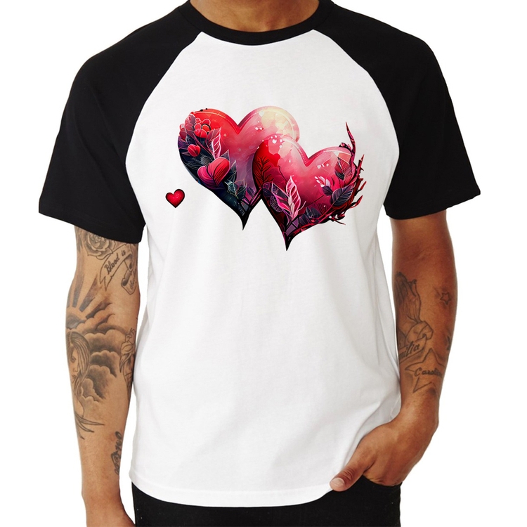 Camiseta Raglan Corações Flores