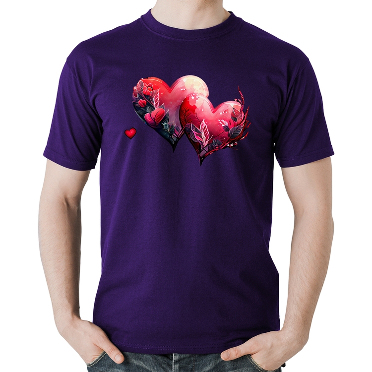 Camiseta Algodão Corações Flores - Roxa